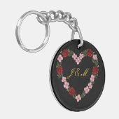Black acrylic keychain with pink and red heart キーホルダー (正面左)
