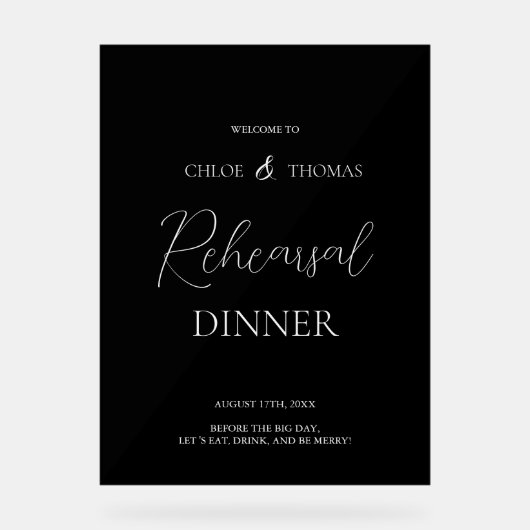 Black Acrylic Rehearsal Dinner Welcome Sign アクリルサイン (正面)