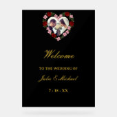 Black Acrylic Wedding Welcome Sign - Floral Heart アクリルサイン (正面)