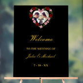 Black Acrylic Wedding Welcome Sign - Floral Heart アクリルサイン (ニュートラル)