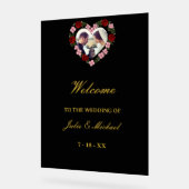 Black Acrylic Wedding Welcome Sign - Floral Heart アクリルサイン (傾斜)