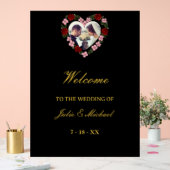 Black Acrylic Wedding Welcome Sign - Floral Heart アクリルサイン (ウェディング)