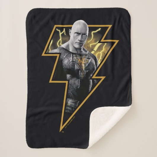Black Adam Gray and Gold Lightning Graphic シェルパブランケット (正面)
