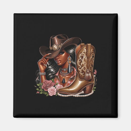 Black African American Cowgirl Western Country Tex マグネット (正面)