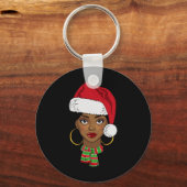 Black African American Santa Afro Christmas Melani キーホルダー (正面)