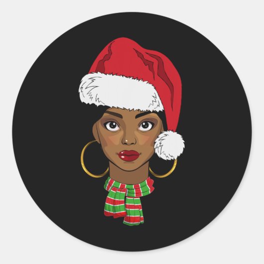 Black African American Santa Afro Christmas Melani ラウンドシール (正面)