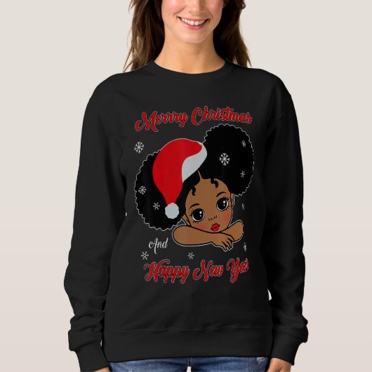 Black African American Santa Christmas Melanin Gir スウェットシャツ (正面)