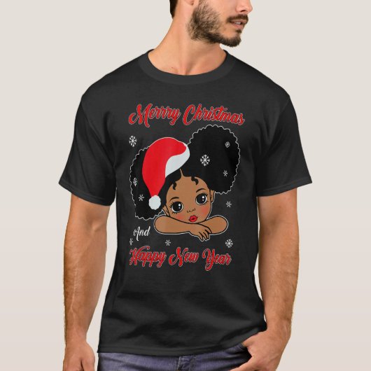 Black African American Santa Christmas Melanin Gir Tシャツ (正面)