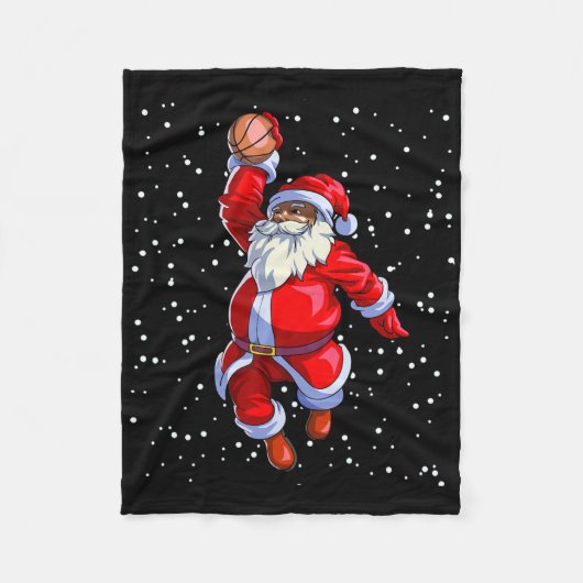 Black African American Santa Claus Basketball Afro フリースブランケット (正面)