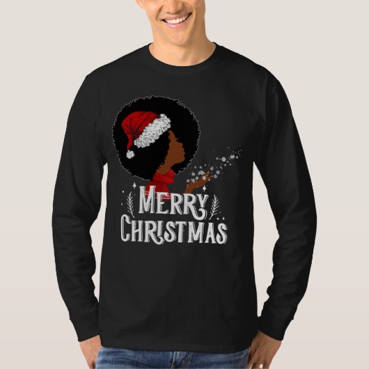 Black African American Women Santa Hat Christmas M Tシャツ (正面)