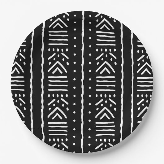 Black African Bogolan Design Paper Plates ペーパープレート (正面)