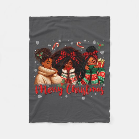 Black African Girl American Melanin Christmas Sant フリースブランケット (正面)