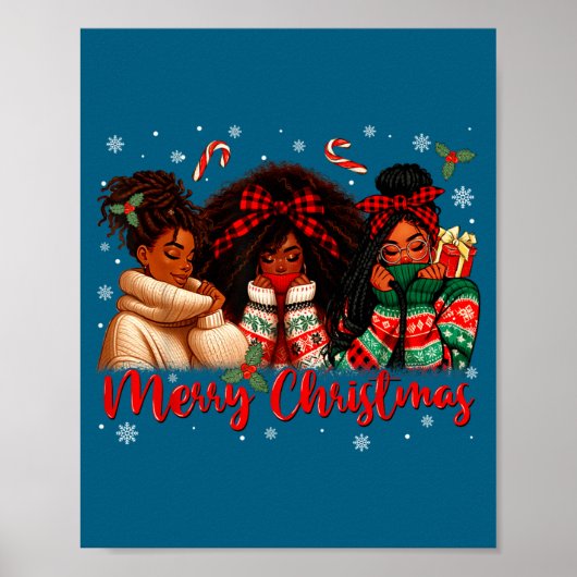 Black African Girl American Melanin Christmas Sant ポスター (正面)