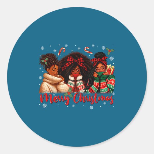 Black African Girl American Melanin Christmas Sant ラウンドシール (正面)