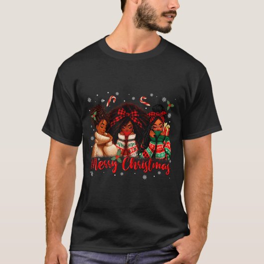 Black African Girl American Melanin Christmas Sant Tシャツ (正面)