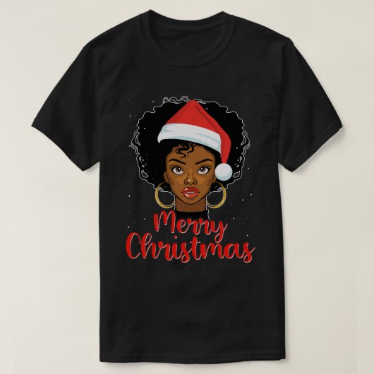 Black African Girl American Melanin Christmas Sant Tシャツ (デザイン正面)