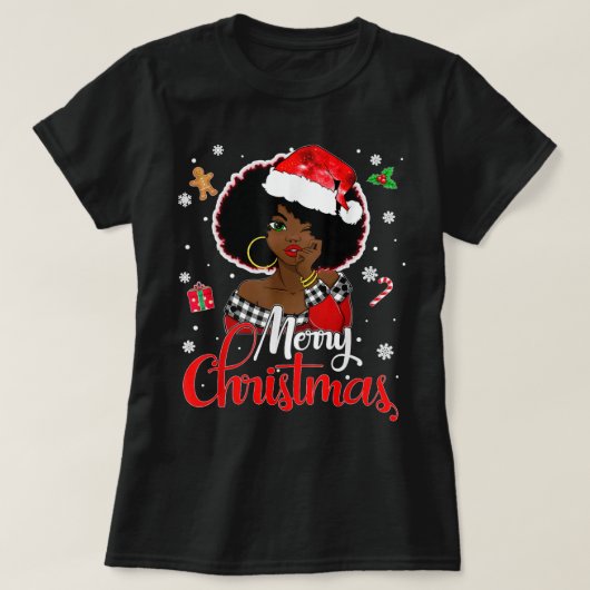 Black African Girl American Melanin Christmas Sant Tシャツ (デザイン正面)