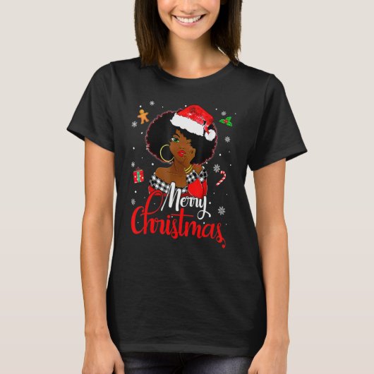 Black African Girl American Melanin Christmas Sant Tシャツ (正面)