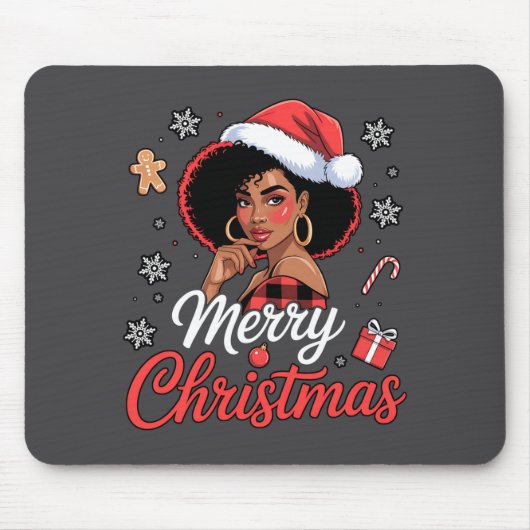 Black African Girl American Merry Christmas Santa  マウスパッド (正面)
