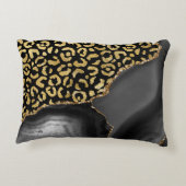 Black Agate Gold Glitter Leopard Spots アクセントクッション (裏面)