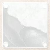 Black Agate Silver Glitter White Faux Marble ガラスコースター (裏面)