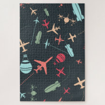 Black Airplane and Aviation Pattern