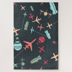 Black Airplane and Aviation Pattern ジグソーパズル