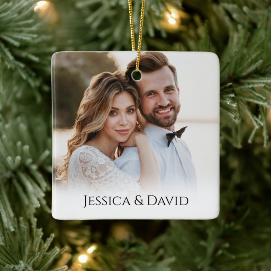 Black an White Merry and Married Holiday Accents セラミックオーナメント (ツリー)