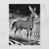 Black an White Op art Fantasy Rabbit Horse Critter ポストカード (正面)