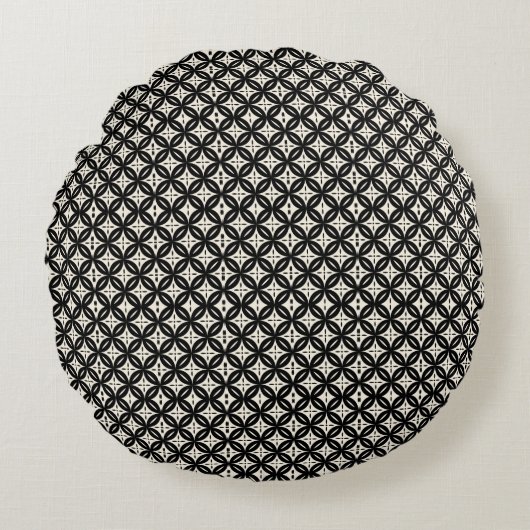 Black and Beige Round Pillow ラウンドクッション (正面)