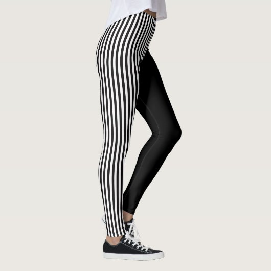 Black And Black & White Stripes Pattern レギンス (右)
