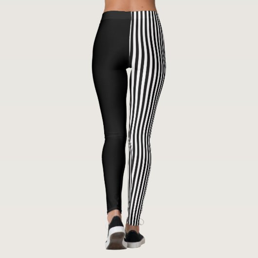 Black And Black & White Stripes Pattern レギンス (裏面)