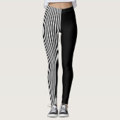 Black And Black & White Stripes Pattern レギンス (正面)