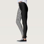 Black And Black & White Stripes Pattern レギンス (左)