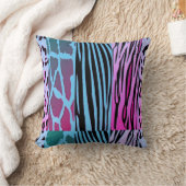 Black And Blue Animal Printed Zebra Stripe Pillow クッション (ブランケット)