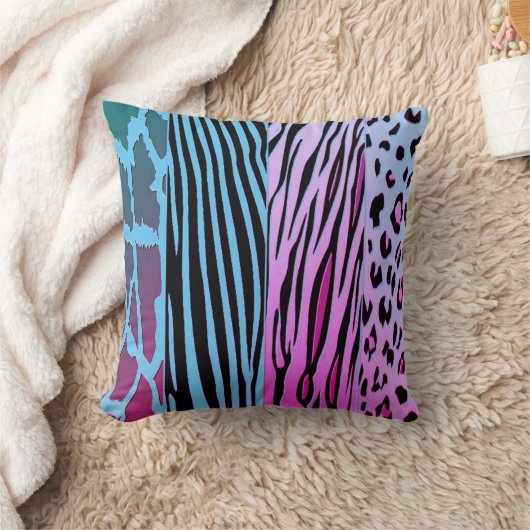 Black And Blue Animal Printed Zebra Stripe Pillow クッション (ブランケット)