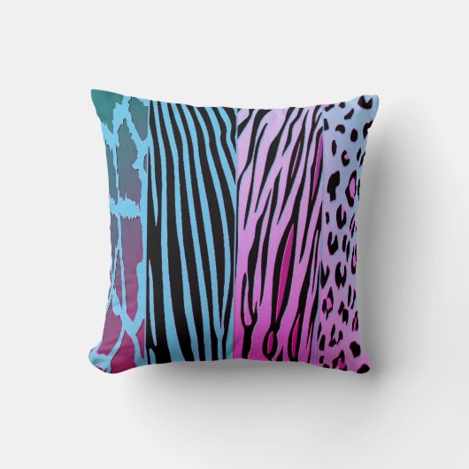 Black And Blue Animal Printed Zebra Stripe Pillow クッション (正面)