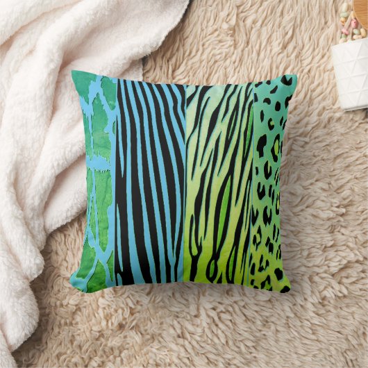 Black And Blue Animal Printed Zebra Stripe Pillow クッション (ブランケット)