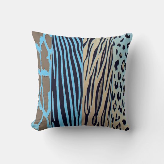 Black And Blue Animal Printed Zebra Stripe Pillow クッション (正面)
