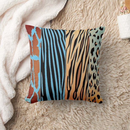 Black And Blue Animal Printed Zebra Stripe Pillow クッション (ブランケット)