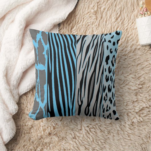 Black And Blue Animal Printed Zebra Stripe Pillow クッション (ブランケット)