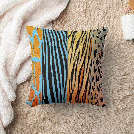 Black And Blue Animal Printed Zebra Stripe Pillow クッション (ブランケット)