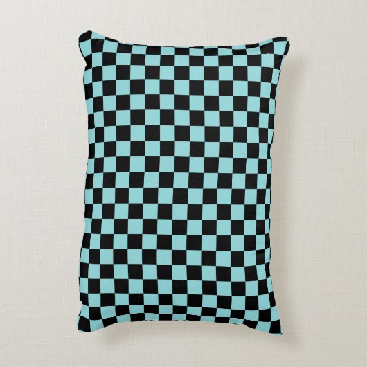 Black and Blue Checkered Pattern Throw Pillow アクセントクッション (裏面(縦))