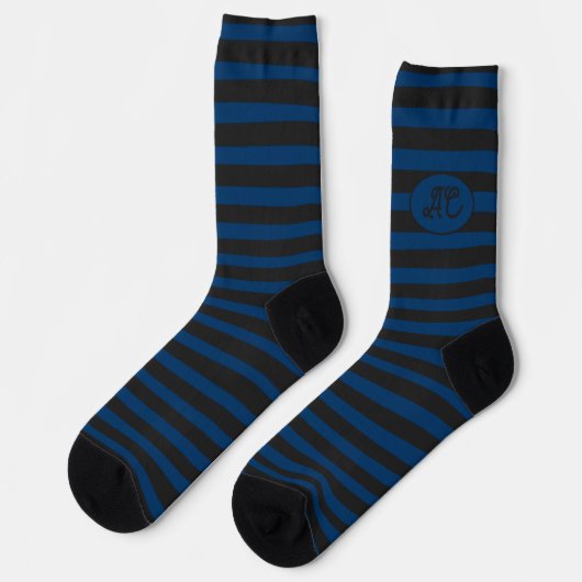 Black and blue stripes with your initials ソックス (左)