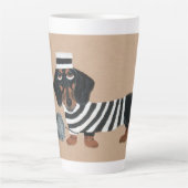 Black and Brown Dachshund Treat Thief Jailbird カフェラテマグ (正面)