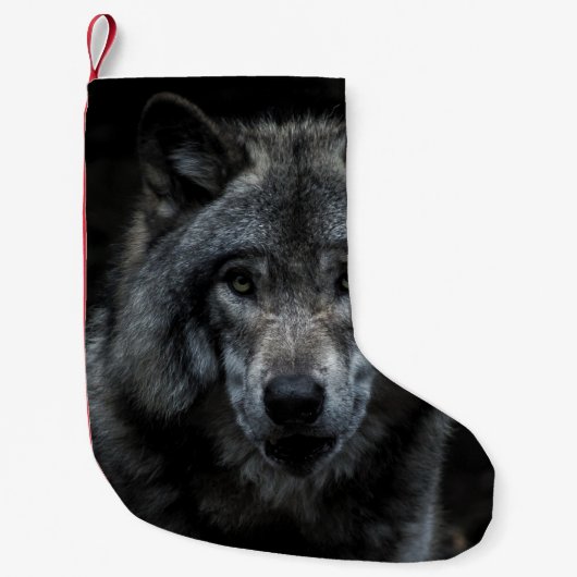 BLACK AND BROWN WOLF PAINTING スモールクリスマスストッキング (正面)