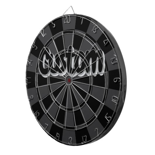 Black And Charcoal Gray Custom Text ダーツボード (正面右)