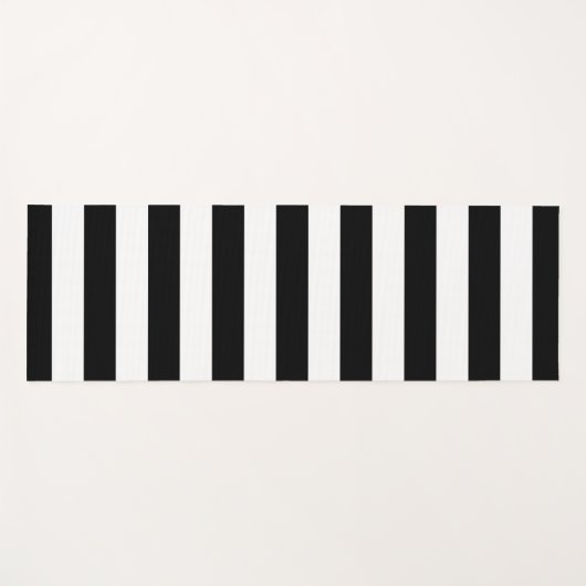 Black and Classic White Horizontal Striped ヨガマット (正面(横))