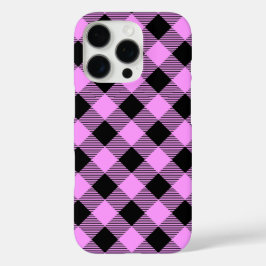 Black and Coral Checked iPhone 16 Proケース