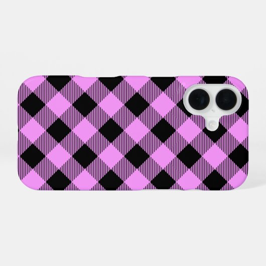 Black and Coral Checked iPhone 16ケース (裏面横)